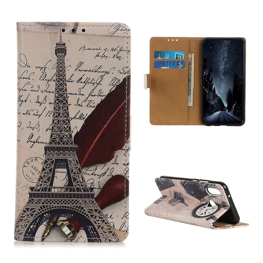 Samsung Galaxy A40 pattern leather case - Eiffel Tower and Characters