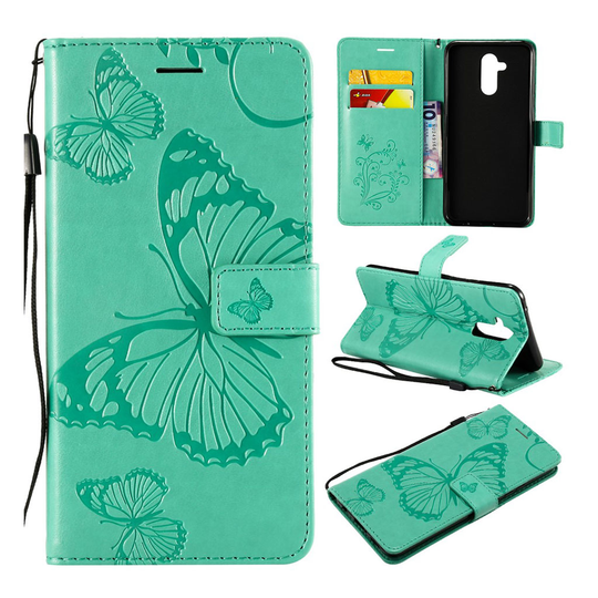 Huawei Mate 20 Lite perhos printti kuviollinen synteetti nahkainen lompakko suojakotelo mobiilirannekkeella - Cyaani