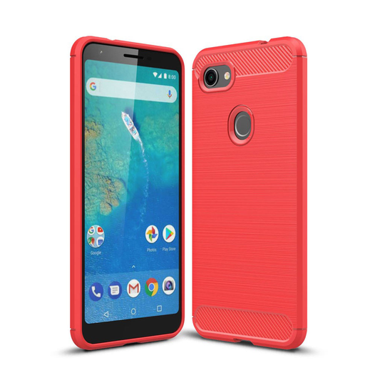Google Pixel 3 XL hiilikuitu harjattu suojakotelo - Punainen