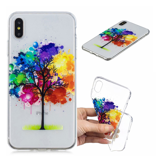 iPhone Xs Max kohokuviollinen silikooni muovinen joustava takasuoja kuori - Värikäs Puu