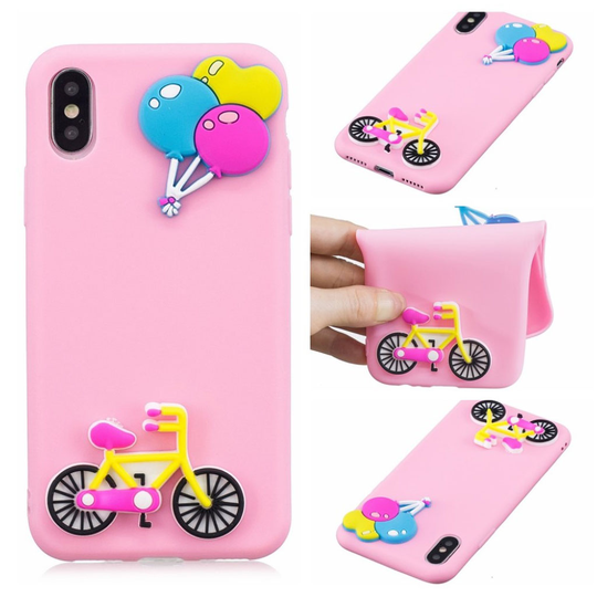 iPhone 9 Plus 3D Sarjakuva Kuviollinen Pehmeä Muovinen Takasuoja Kuori - Polkupyörä Ja Ilmapallot