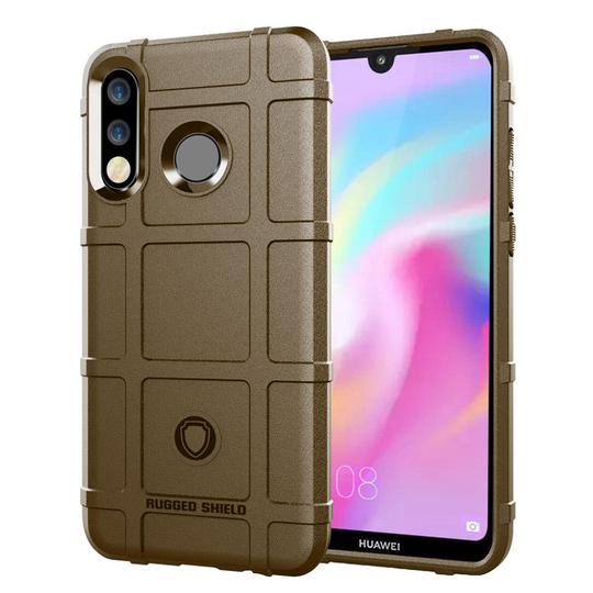 Huawei P30 Lite iskunkestävä ruudukko pintainen suojakotelo - Ruskea