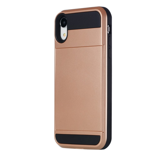 iPhone Xr Kortti paikalla varustettu hybriidi muovinen takasuoja kuori - Ruusu Kulta
