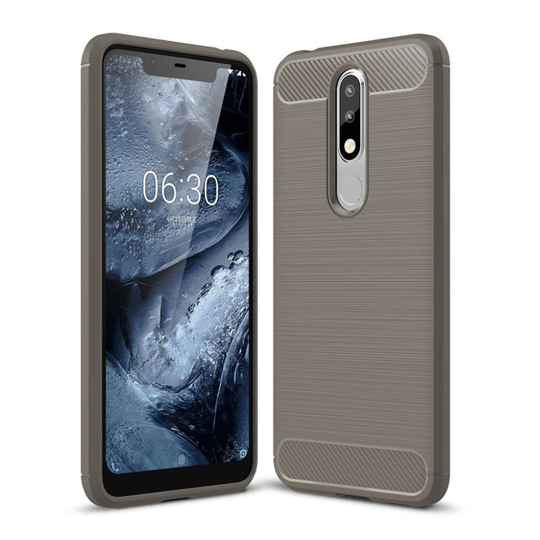 Nokia 5.1 Plus Hiilikuitu Harjattu Muovinen Takasuoja Kuori - Harmaa