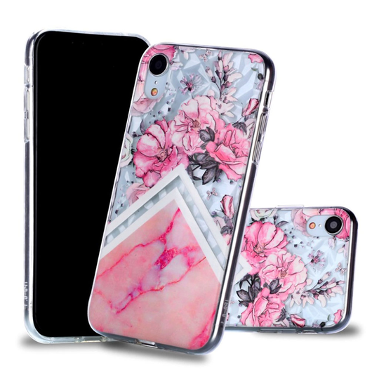iPhone Xr Stereoskooppinen 3D Kuviollinen Timantti Pintainen Muovi Takasuoja Kuori - Kukka Ja Marmori
