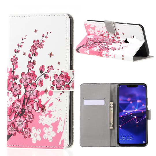 Huawei Mate 20 Lite kuviollinen synteetti nahkainen lompakko suojakotelo - Kirsikka Puu