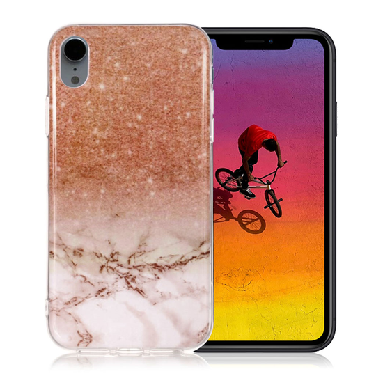 iPhone Xr Marmori IMD Kuviollinen Muovinen Takasuoja Kuori - Kulta