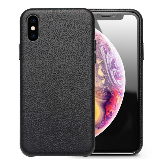 iPhone Xs Max QIALINO Classic sarjan kova muovinen aito lehmänvuohen nahkainen takasuoja kuori - Musta