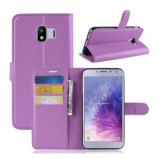 Samsung Galaxy J4 (2018) litsi tuntuinen nahkainen flip suojakotelo - Violetti