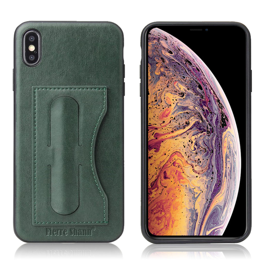 iPhone Xs Max muovinen takasuoja kuori pinnoitettu villihevos rakenne synteetti nahalla - Vihreä