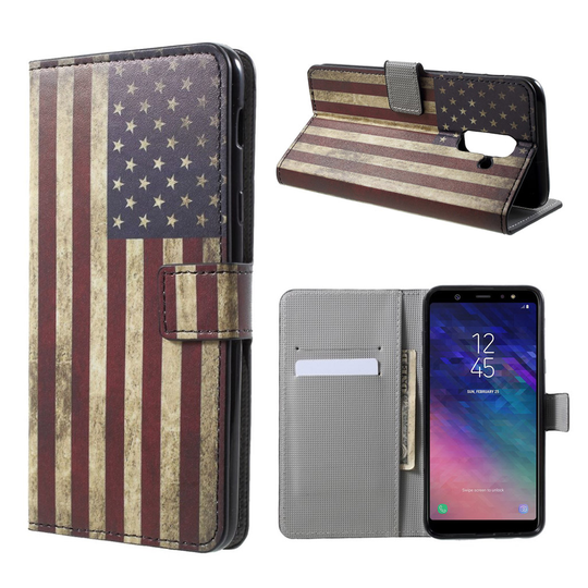 Samsung Galaxy A6 Plus Kuviollinen Nahka Lompakko Suojakotelo - USA Lippu