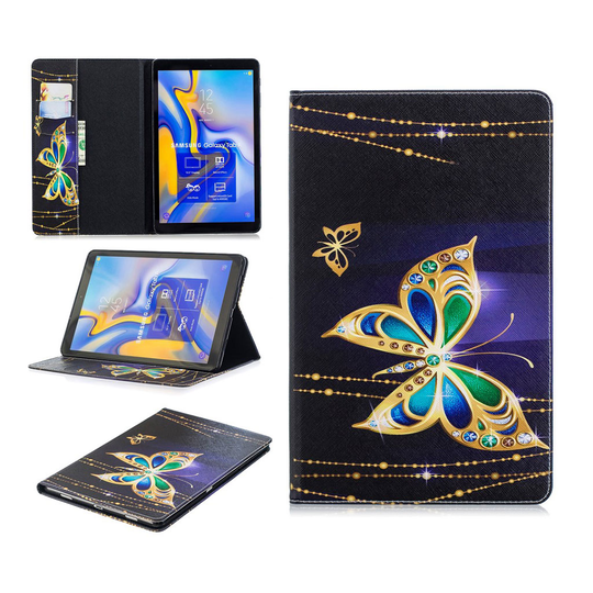 Samsung Galaxy Tab A 10.5 kuviollinen seisova mallinen synteetti nahkainen suojakotelo missä kortti paikat - Kullatut Perhoset