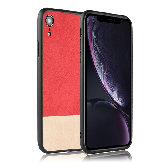 iPhone Xr kaksi värinen hybriidi muovinen suojakuori pinnoitettu synteetti nahalla - Punainen
