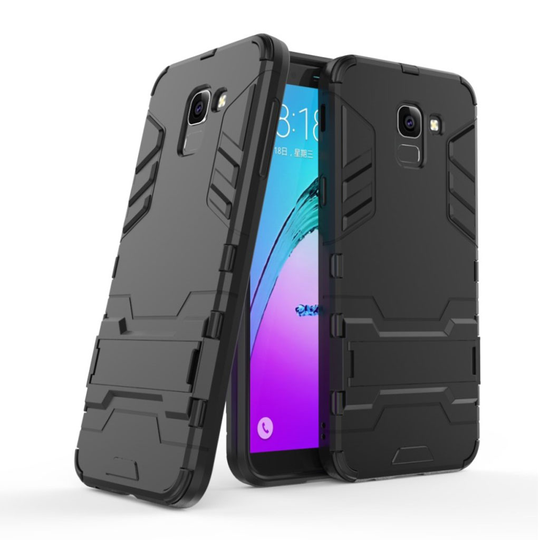 Samsung Galaxy J6 (2018) Cool Guard Hybriidi Muovi Takasuoja Kuori Jalkatuella - Musta