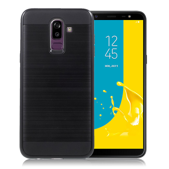 Samsung Galaxy J8 (2018) Harjattu Pintainen Hybriidi Muovinen Takasuoja Kuori - Musta