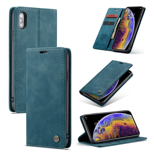 suojakoteloME iPhone Xs Max nahkainen suojakotelo - Sininen
