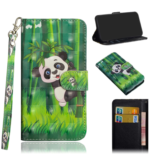 iPhone Xr Synteetti Nahkainen Kuviollinen Lompakko Suojakotelo - Bambuu Panda