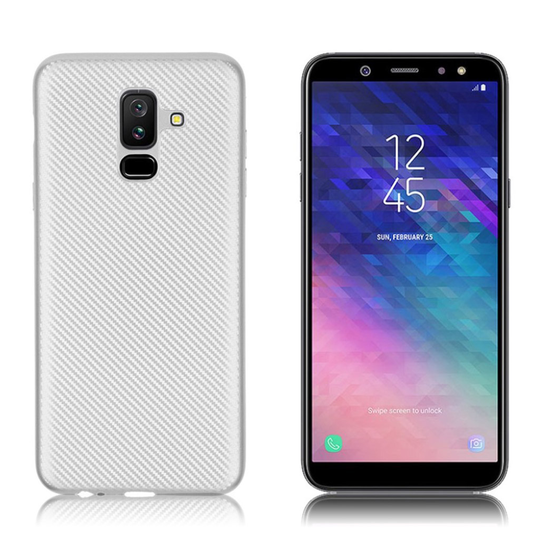 Samsung Galaxy A6 Plus Hiilikuitu Harjattu Kova TPU Takasuoja Kuori - Hopea