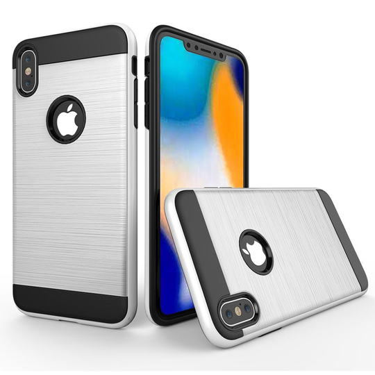 iPhone 9 Plus Harjattu Pintainen Hybriidi Muovinen Takasuoja Kuori - Valkoinen