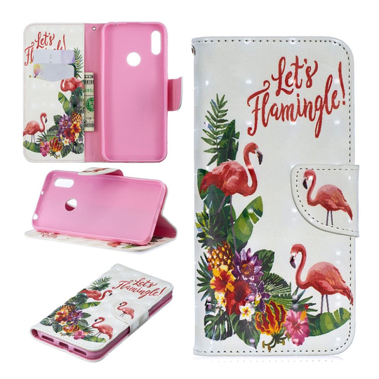 Huawei Y6 2019 kuosi nahkainen suojakotelo - Flamingo