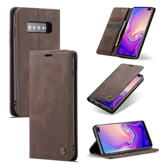 suojakoteloME Samsung Galaxy S10 Plus auto-absorbed nahkainen flip suojakotelo - Kahvi