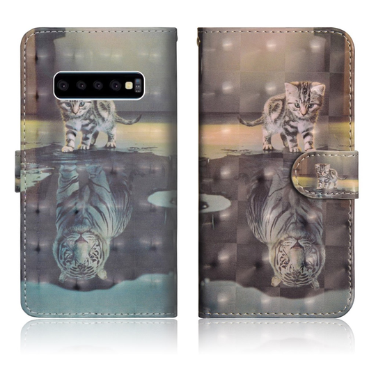Samsung Galaxy S10 Plus vaalea piste koriste nahkainen flip Suojakotelo - Kissa
