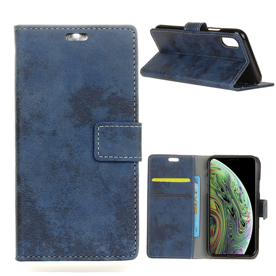 iPhone XS vintage tyylinen synteetti nahkainen lompakko suojakotelo magneetti lukolla - Sininen