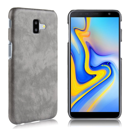 Samsung Galaxy J6 Plus (2018) liitsihedelmä jyvä rakenne synteetti nahka pinnoitettu muovi kuori - Harmaa