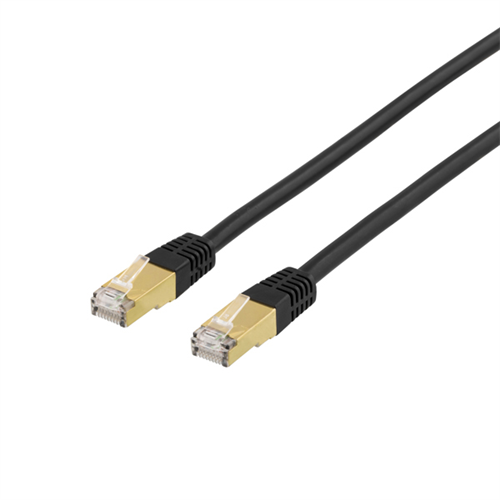 S/FTP Cat7 -laitekaapeli, 0,3 M, 600 MHz, Delta-sertifioitu, LSZH, RJ45-liittimet, Musta