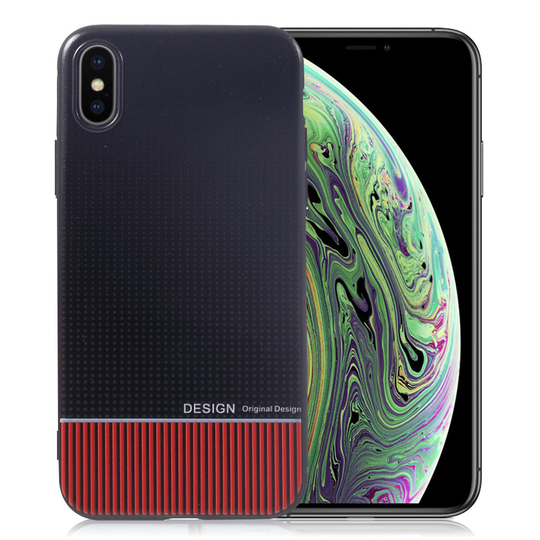 iPhone XS Uniikki stereoskooppinen kuviollinen silikooni muovinen suojakuori - Punainen Musta Raidat