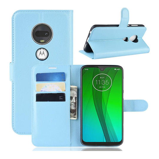 Motorola Moto G7 litsi nahkainen suojakotelo - Vaaleansininen