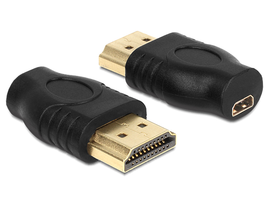 This HDMI Adapter By Delock Converts An Existing HDMI Micro-D Male Port Into An HDMI-A Male Port.