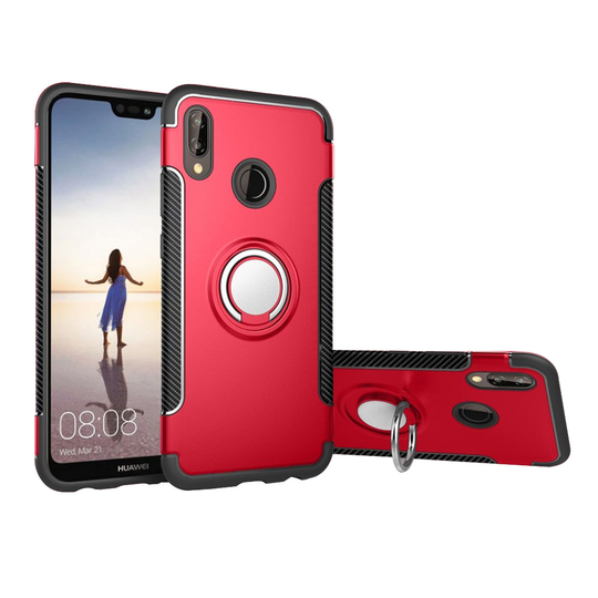 Huawei P20 Lite hiilikuitu Harjattu Pintainen Hybriidi Kuori Kovasta PC ja TPU Muovista Sekä Lisävarusteet - Punainen