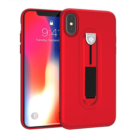 iPhone 9 Plus Matta Pintainen Iskukestävä Muovi Takasuoja Kuori Jalkatuella - Punainen