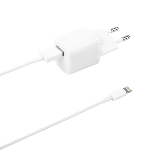 USB-A-seinälaturi, Sis. USB-A - Lightning-kaapelin, 1 M, Valkoinen
