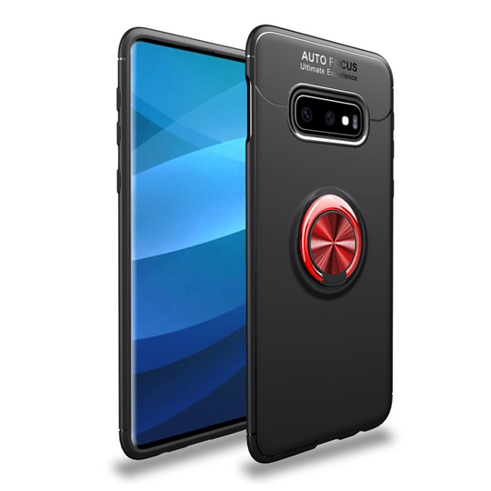 Samsung Galaxy S10 Plus takatuellinen suojakotelo rengaspidikkeellä - Musta / Punainen