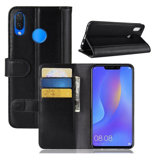 Huawei P Smart Plus aito haljais nahkainen lomapkko suojakotelo magneetti lukolla - Musta