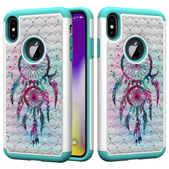 iPhone Xs Max Tekojalokivi koristeltu kuviollinen hybriidi muovinen takasuoja kuori - Unensieppaaja