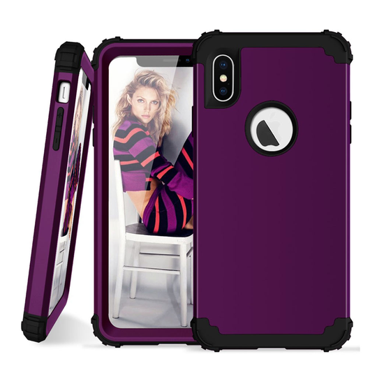iPhone Xs Max kolme palainen hybriidi muovinen takasuoja kuori - Tumman Violetti