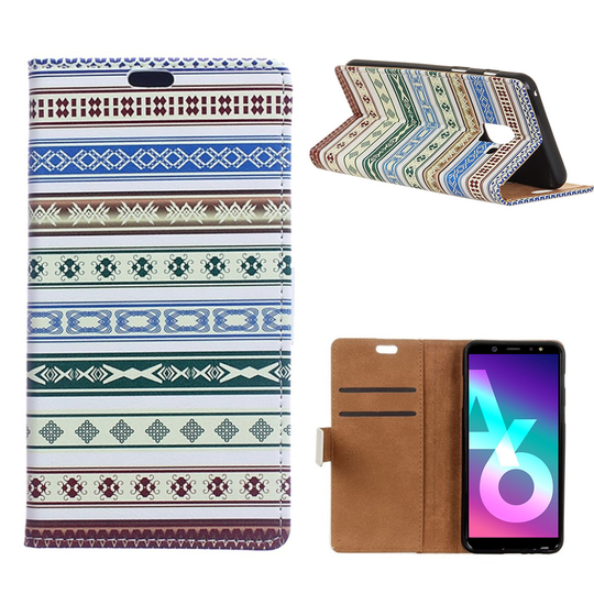 Samsung Galaxy A6 Kuviollinen Seisova Nahka Lompakko Kuori - Etniset Kuvioraidat