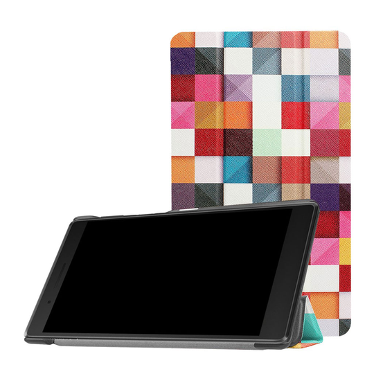 Lenovo Tab 7 Essential kuvioitu nahkainen flip suojakotelo - Värikäs kolmio ruudukko