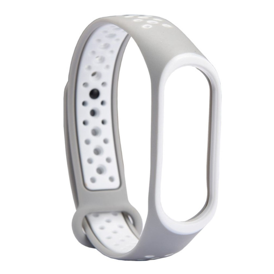 Xiaomi Mi Band 3 kaksi sävyinen joustava silikooni muovinen kellon vaihto ranneke - Valkoinen/ Vaalean Harmaa