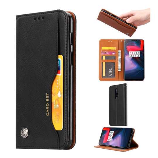 OnePlus 6 PU Nahka Lompakko Kuori Korttipaikoilla - Musta