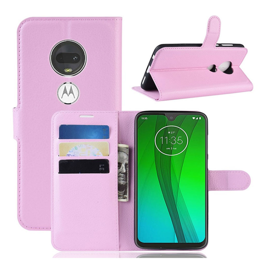 Motorola Moto G7 litsi nahkainen suojakotelo - Pinkki
