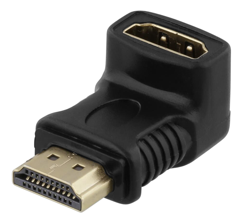 HDMI-sovitin, 19-pin Uros - Naaras, Kulmaliitin, Kullatut Liittimet, Musta
