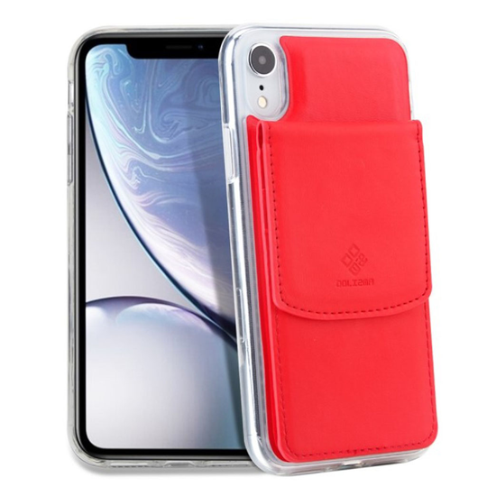 iPhone Xr magneettinen muovi ja synteetti nahka suojakuori irrotettavalla korttilaukulla - Punainen