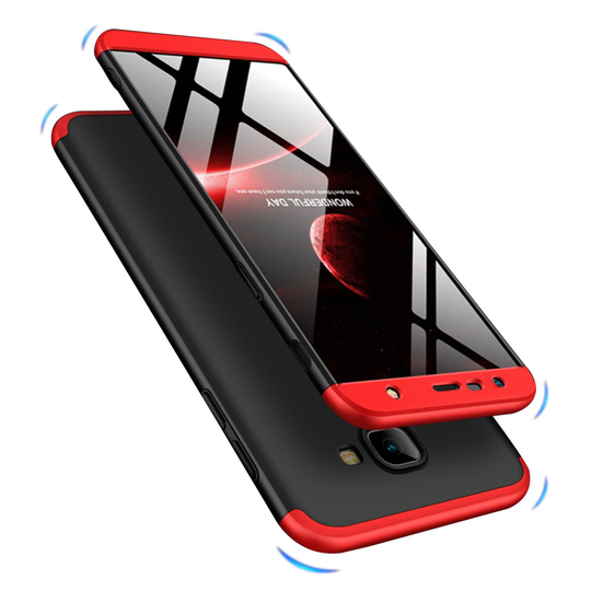 Samsung Galaxy J4 Plus (2018) GKK 3-palainen matta pintainen kova muovinen takasuoja kuori - Punainen/ Musta
