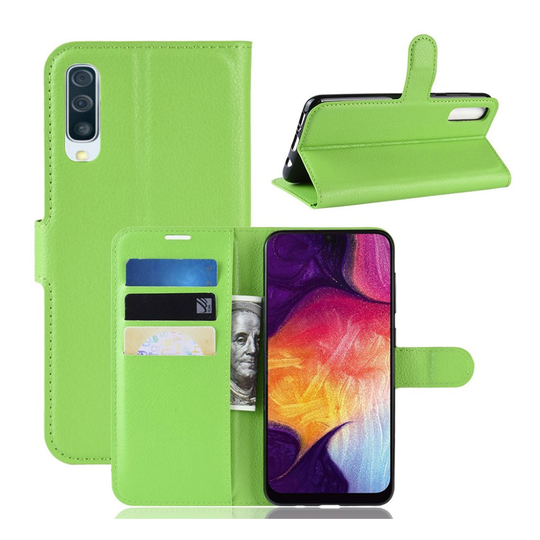 Samsung Galaxy A50 litsi nahkainen suojakotelo - Vihreä