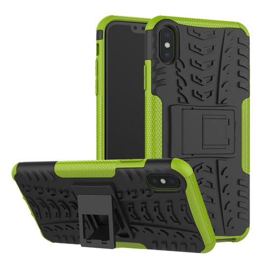 iPhone Xs Max Karu hybriidi muovinen takasuoja kuori jalkatuella - Vihreä