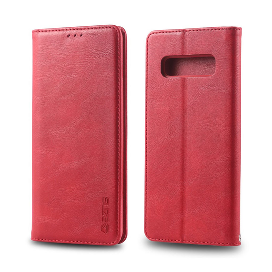 AZNS Samsung Galaxy S10 Plus retro tyylinen nahkainen flip suojakotelo - Punainen
